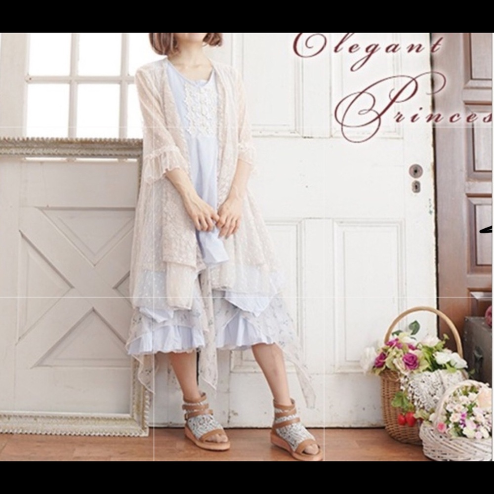 Mori Girl Asymetrical Sleeveless Lace Double Dress